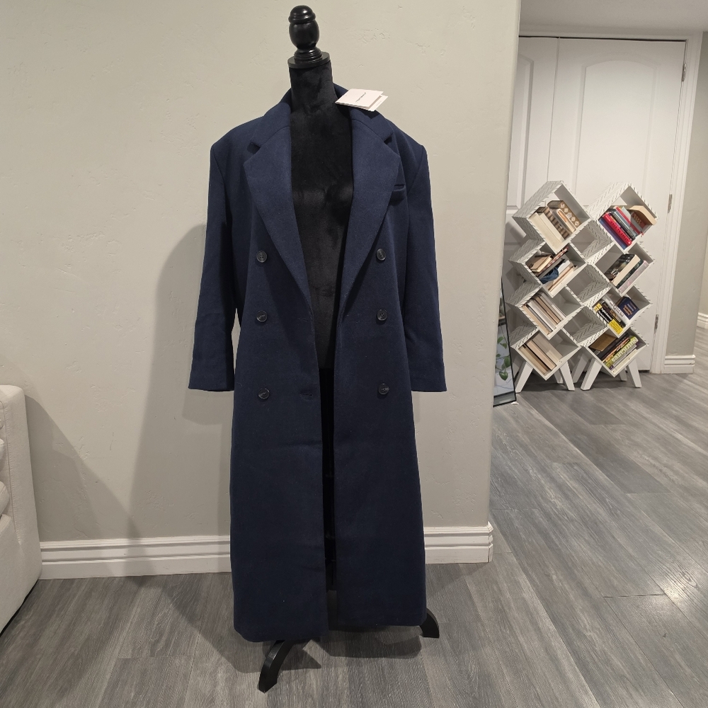Topshop double breasted mensy overcoat with wool in navy